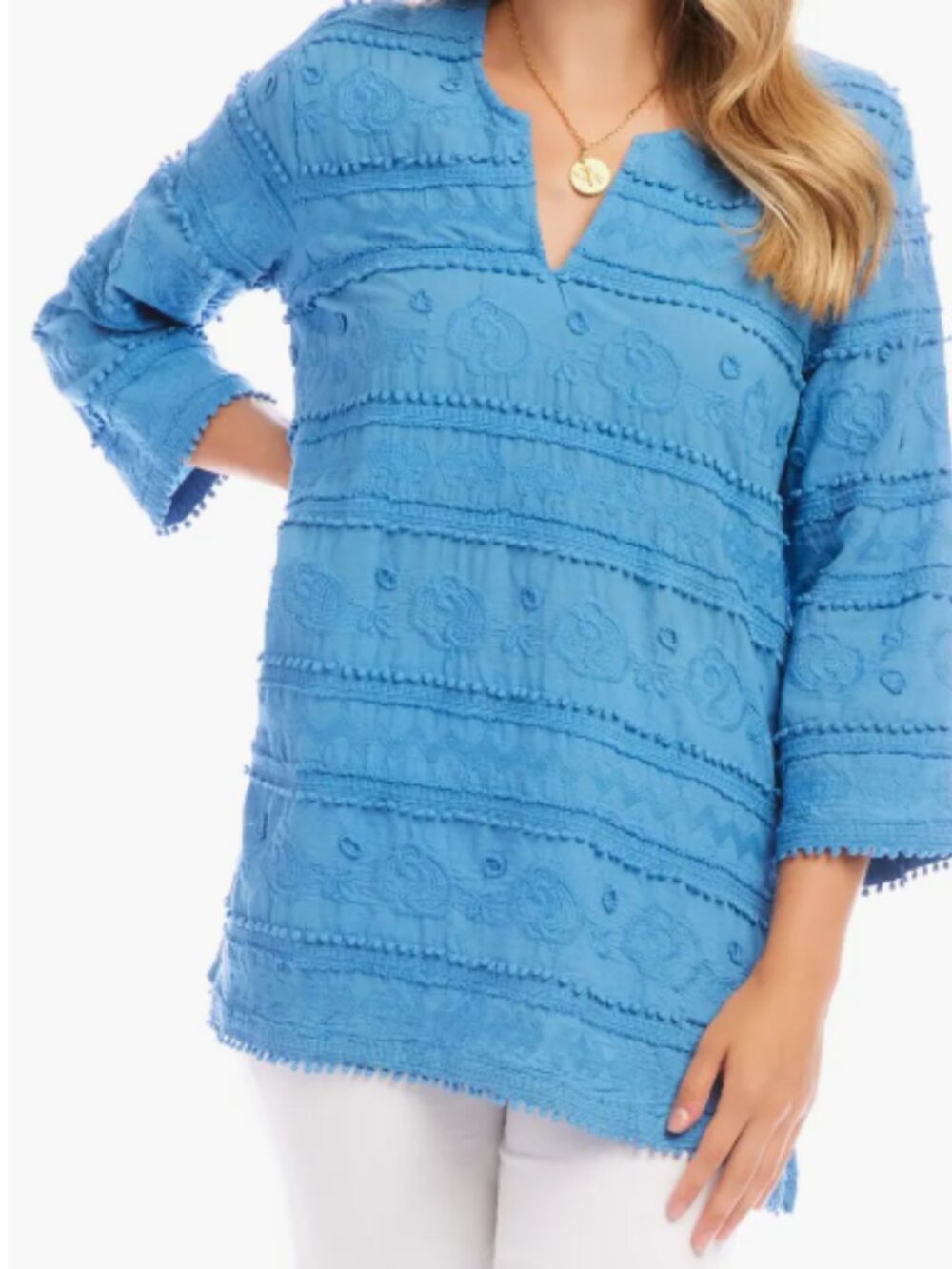 Karen Kane Fringe Linen Tunic w/ 3/4 Sleeves